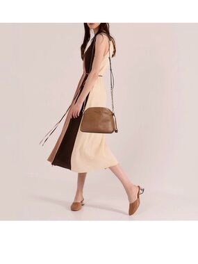 Michael Kors Jet Set Leather Dome Crossbody Bag in Brown with Gold Hardware